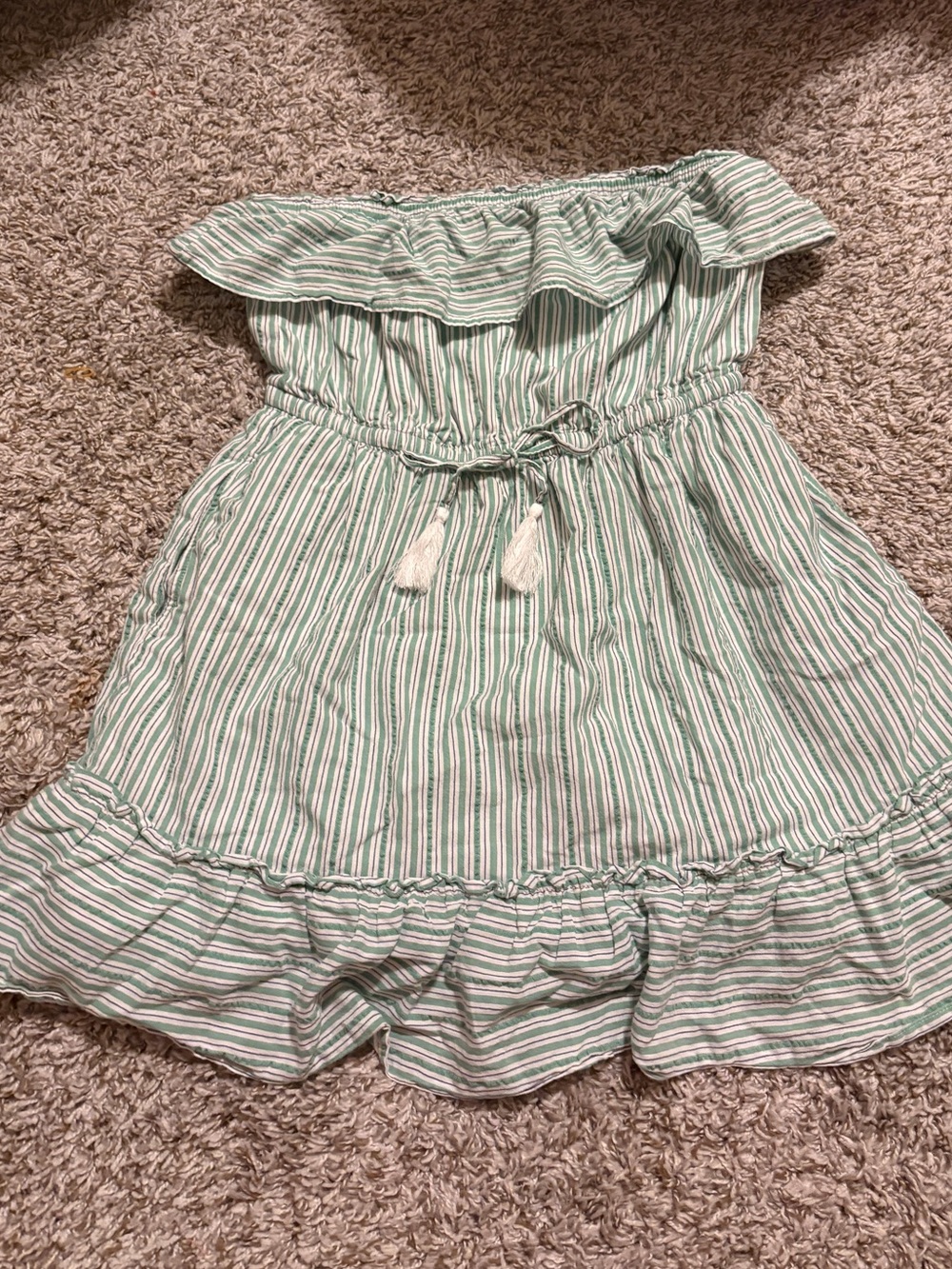 American Eagle Outfitters Green and White Striped Ruffle Dress
